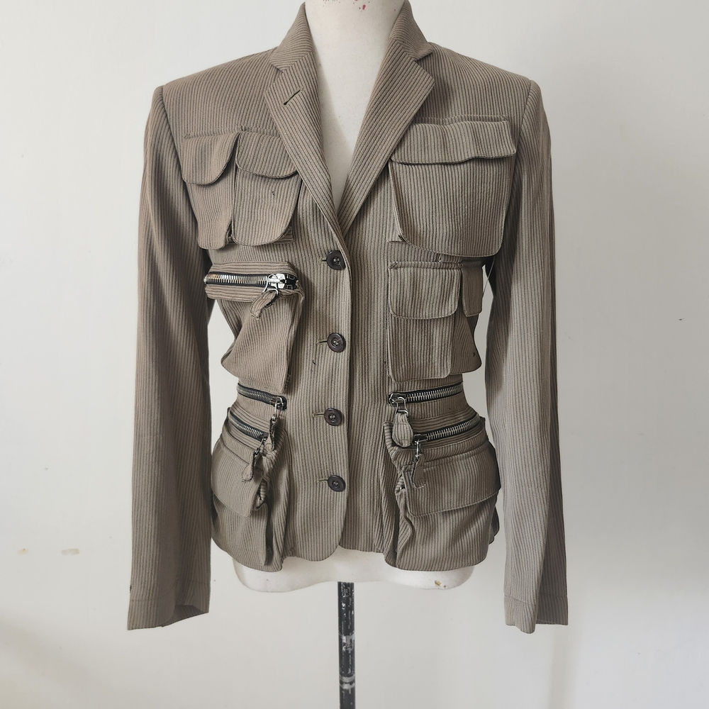 Jean Paul Gaultier Brown Multi-Pocket Blazer
